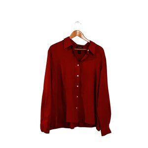 Lauren Ralph Lauren Womens Red Silk Button-Up Blouse Plus Size 2X
